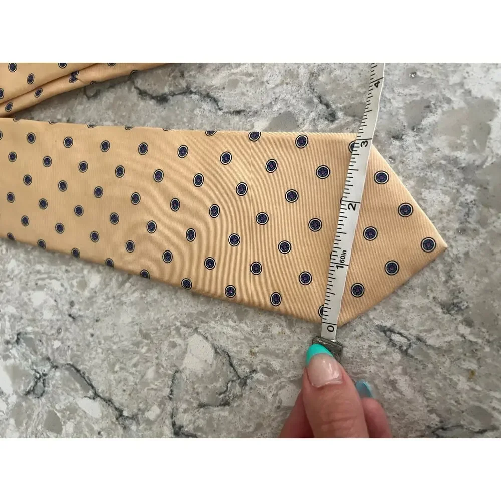 Vintage Adolfo 100% Imported Silk Men's Neck Tie Yellow w Blue Dots JL